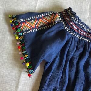 Letarte Romper Small Colorful Poms Off-Shoulder Beach Coverup Eclectic Boho